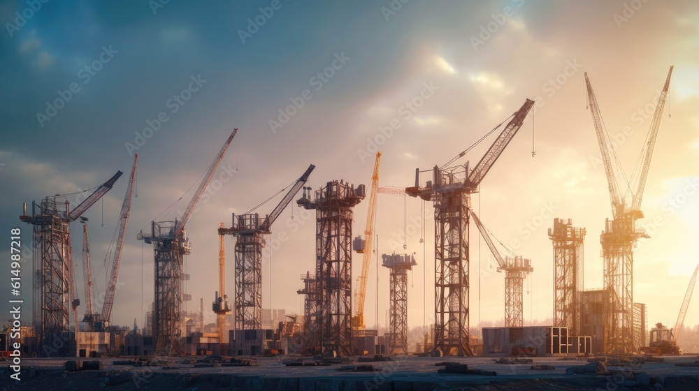 Construction cranes, Crane on construction site.