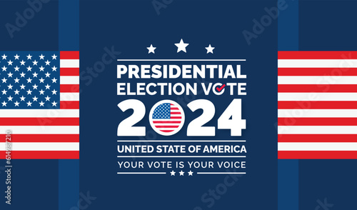 USA 2024 Presidential Elections Event Banner, background, card, poster design. Presidential Elections 2024 Banner with American colors design and typography. Vote day, November 5. US Election.