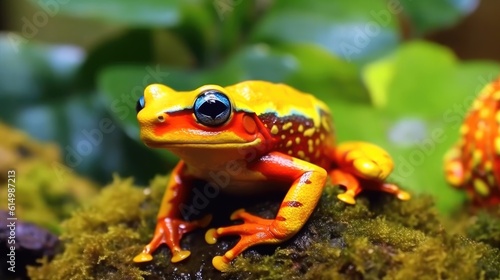 Colorful rainforest poison dart frog, Colorful exotic frog. © visoot