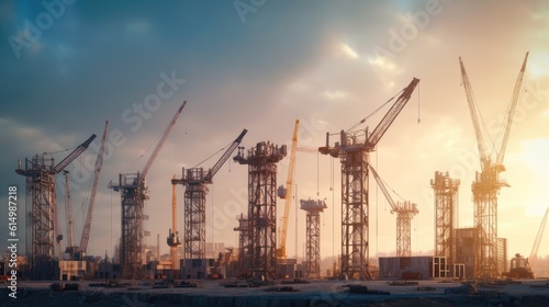 Construction cranes, Crane on construction site.