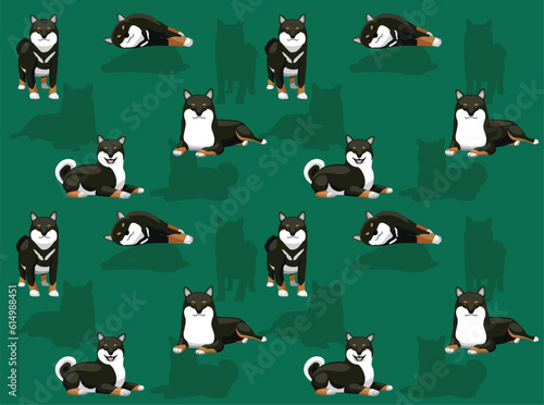 Shiba Inu Black Coat Dog Cute Cartoon Seamless Wallpaper Background