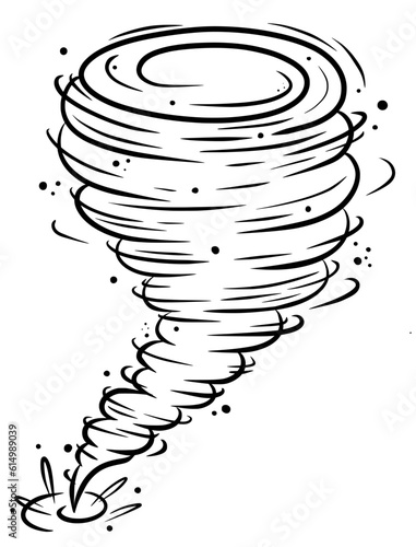 Tornado whirlwind vector icon. Storm hurricane silhouette illustration. Swirl air cyclone weather spiral symbol. Nature disaster black line vortex isolated on white background.