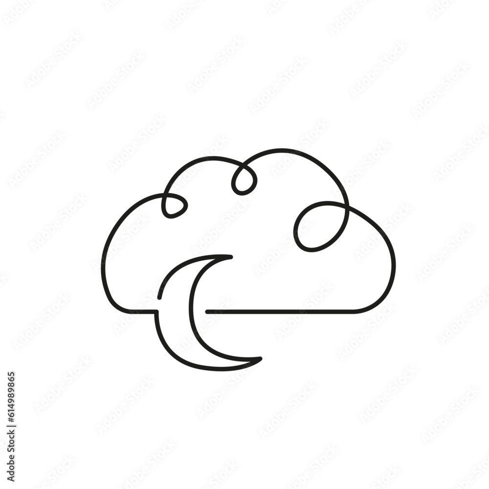 Cloud with Moon Abstract Silhouette One Line Drawing. Simple Cloud Icon Continuous Single Line Art Drawing. Logo Trendy Style Isolated on White Background. Vector EPS 10. Cloud with Moon Abstract Silhouette One Line Drawing. Simple Cloud Icon Continuous Single Line Art Drawing. Logo Trendy Style Isolated on White Background. Vector EPS 10.