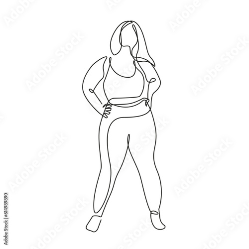 Woman Silhouette Vector Line Art Drawing. Female Silhouette Sport Pose Linear Drawing. Body Positive Illustration Minimalist Style for Modern Design  Prints  Wall Art  Posters  Social Media. 