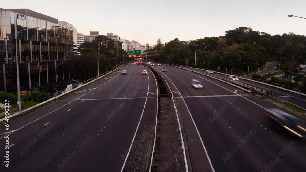 A day to night holy grail timelapse of the traffic driving on the motorway in Wellington, New Zealand. A day to night holy grail timelapse of the traffic driving on the motorway in Wellington, New Zealand.