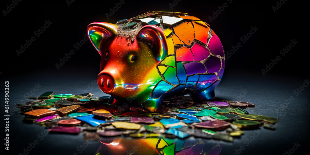 Stunning image capturing a broken piggy bank on reflective surface ...