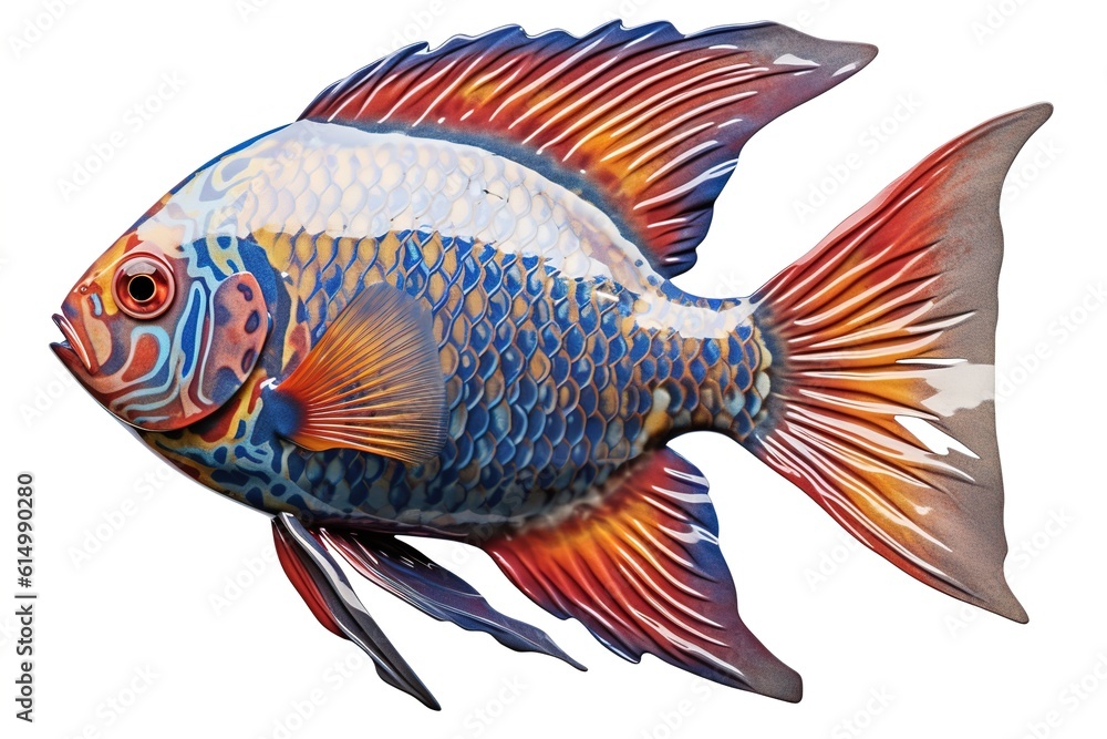 Fototapeta premium drawing of colored fish isolated on white background. Generated by AI.