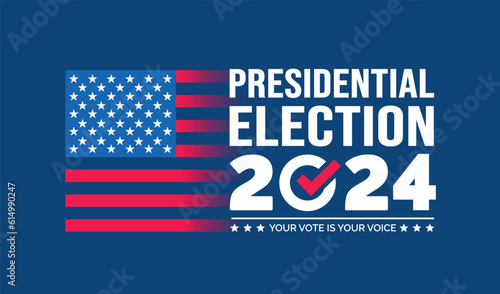USA 2024 Presidential Elections Event Banner, background, card, poster design. Presidential Elections 2024 Banner with American colors design and typography. Vote day, November 5. US Election.