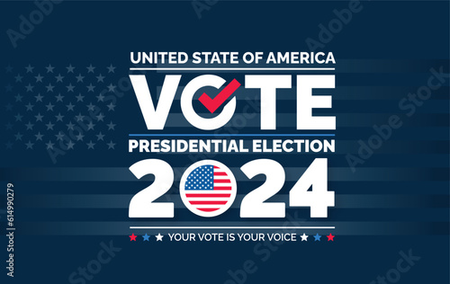 USA 2024 Presidential Elections Event Banner, background, card, poster design. Presidential Elections 2024 Banner with American colors design and typography. Vote day, November 5. US Election.
