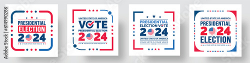 USA 2024 Presidential Elections Event social media post Banner, background, card, poster design set with American colors design and typography. Vote day, November 5. US Election.