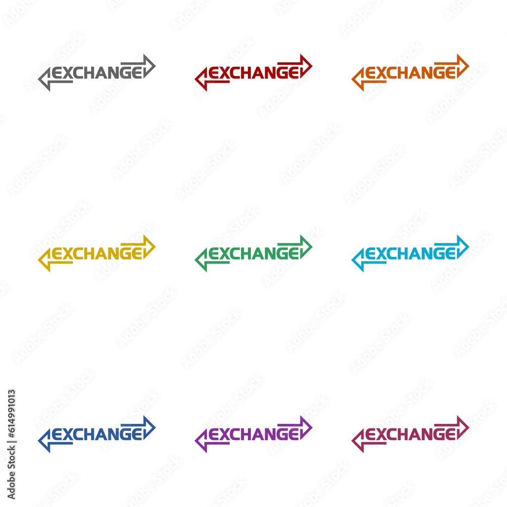 Exchange word arrows icon isolated on white background. Set icons colorful Exchange word arrows icon isolated on white background. Set icons colorful