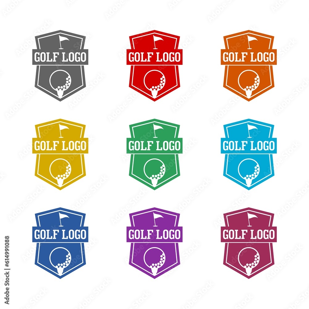 Shield golf logo icon isolated on white background. Set icons colorful Shield golf logo icon isolated on white background. Set icons colorful