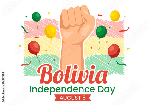 Bolivia Independence Day Vector Illustration on 6 August with festival National Holiday in Flat Cartoon Hand Drawn Landing Page Background Templates