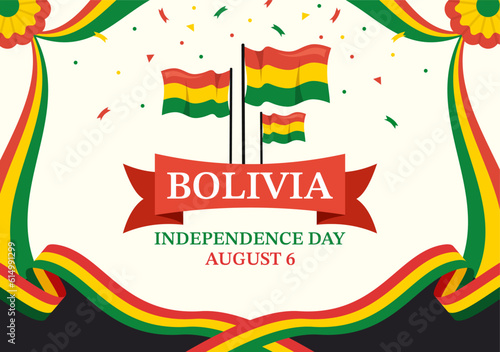 Bolivia Independence Day Vector Illustration on 6 August with festival National Holiday in Flat Cartoon Hand Drawn Landing Page Background Templates