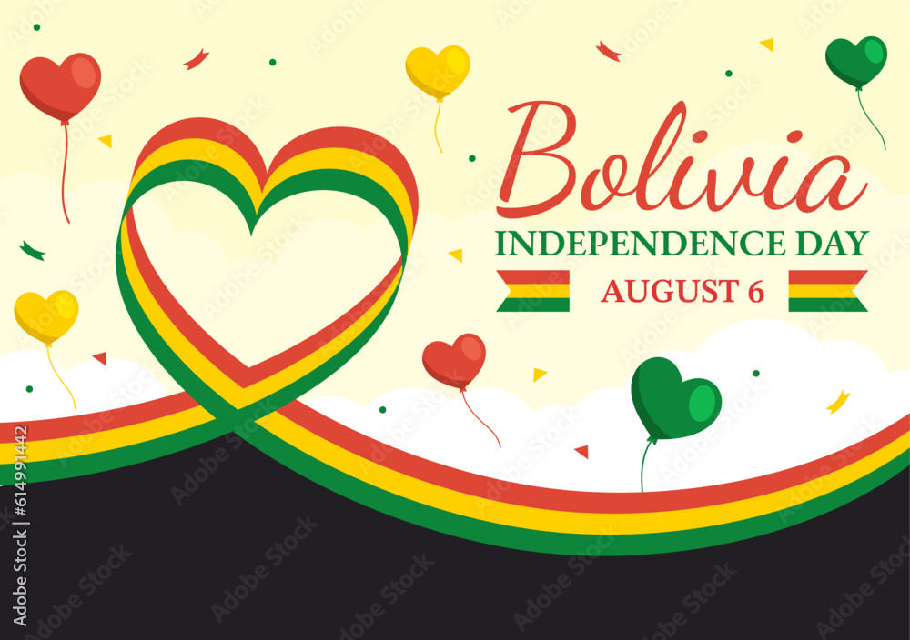 Bolivia Independence Day Vector Illustration on 6 August with festival National Holiday in Flat Cartoon Hand Drawn Landing Page Background Templates