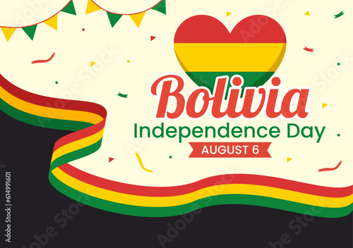 Bolivia Independence Day Vector Illustration on 6 August with festival National Holiday in Flat Cartoon Hand Drawn Landing Page Background Templates
