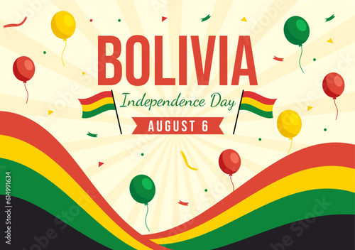 Bolivia Independence Day Vector Illustration on 6 August with festival National Holiday in Flat Cartoon Hand Drawn Landing Page Background Templates
