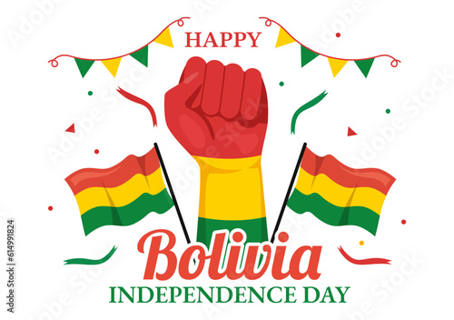 Bolivia Independence Day Vector Illustration on 6 August with festival National Holiday in Flat Cartoon Hand Drawn Landing Page Background Templates