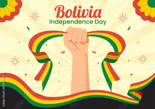 Bolivia Independence Day Vector Illustration on 6 August with festival National Holiday in Flat Cartoon Hand Drawn Landing Page Background Templates photo