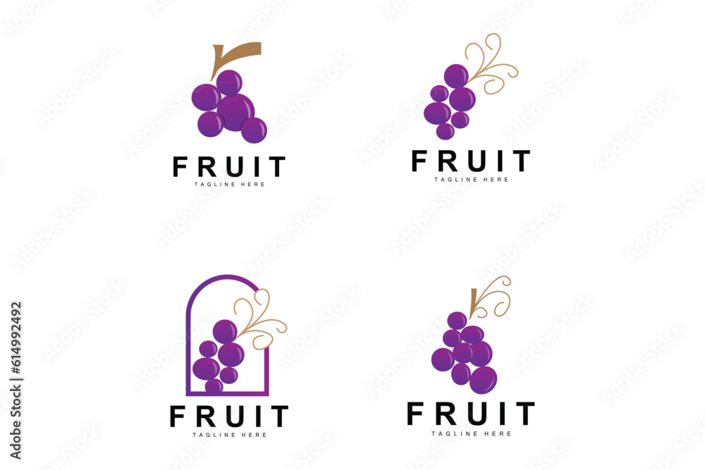 Grape Logo, Farm Fruit Vector, Fresh Purple Fruit Design, Grape Product Icon, Fruit Shop