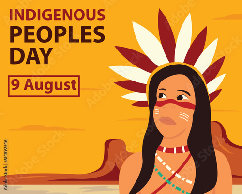 illustration vector graphic of a woman from the indian tribe in the barren hills, perfect for international day, indigenous peoples day, celebrate, greeting card, etc.