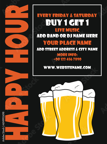 happy beer hour party flyer poster or social media post design