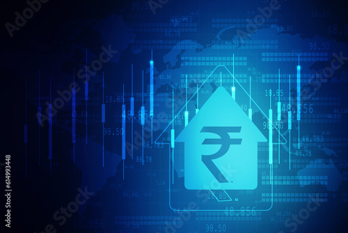 2D illustration Real estate industry-house on indian rupee 