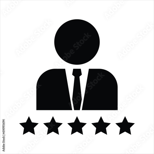 illustration of an employee with a five-star rating silhouette. user icon vector. employed sign. isolated on white background.