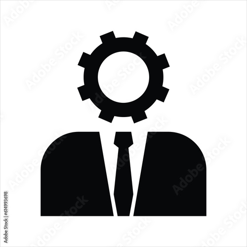 user icon vector. illustration of gear head man silhouette. employed sign. isolated on white background.