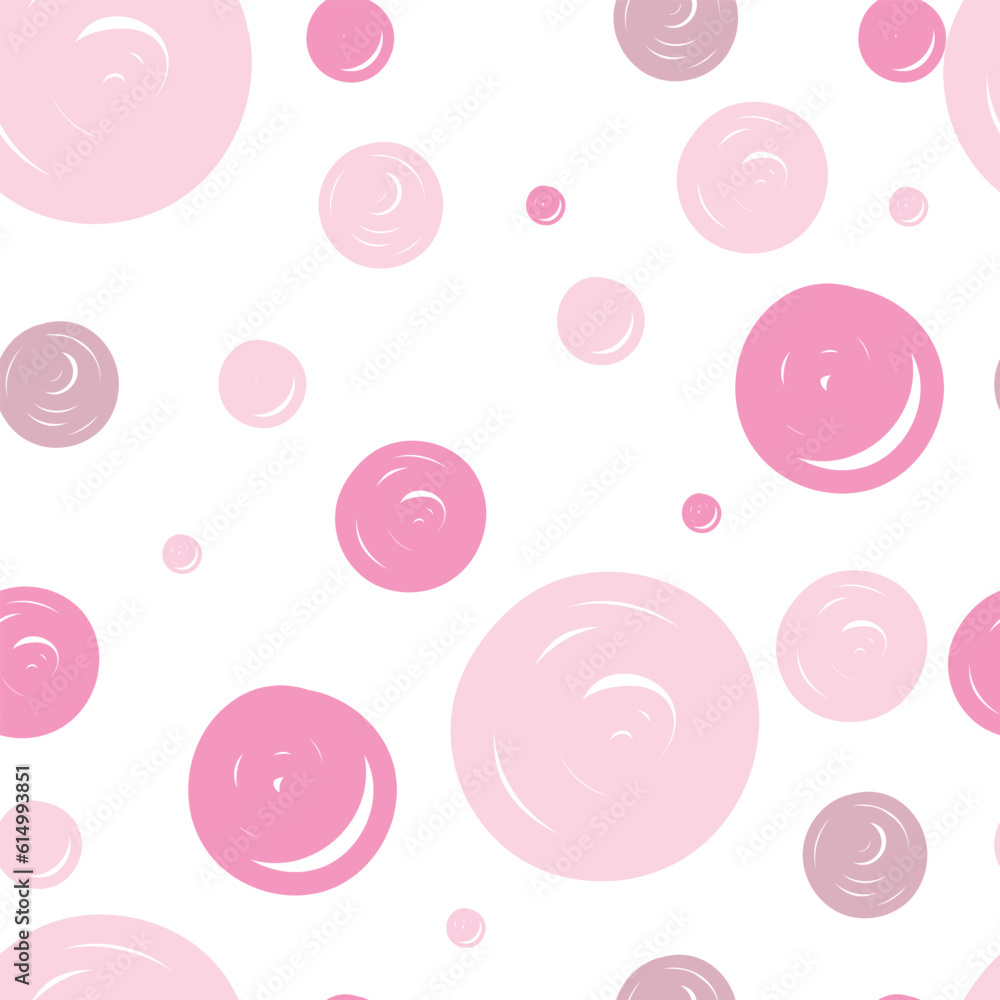 Seamless pattern with pink polka dots on white background. Vector.