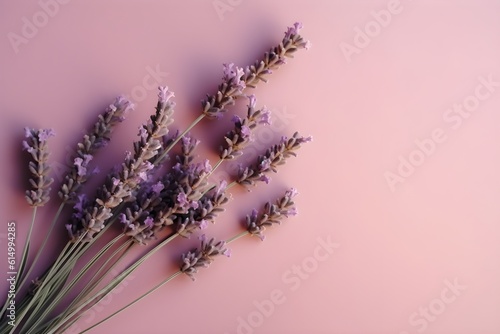 a few lavender on the corner of the purple background. Created with Generative AI technology
