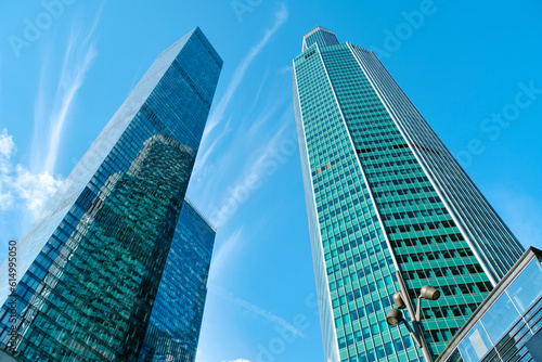 Glass skyscrapers of Moscow City.View from bottom to top.