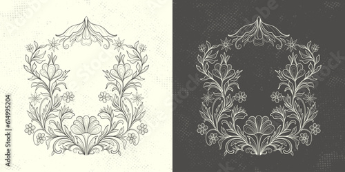 Decorative mughal ornamental frame for design. Vintage traditional ethno style with flowers and foliage.