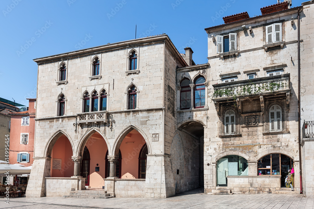 Square of the old town of Split in Croatia. Street in Split historical center,