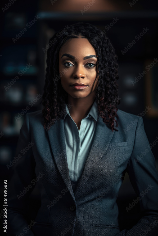 Bllack woman in a business suit standing in a confident pose. Woman's ...