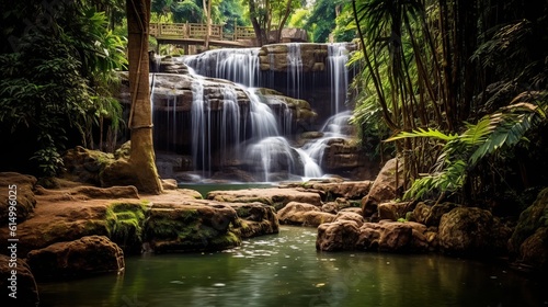 waterfall clean and beautiful tourist. generative AI