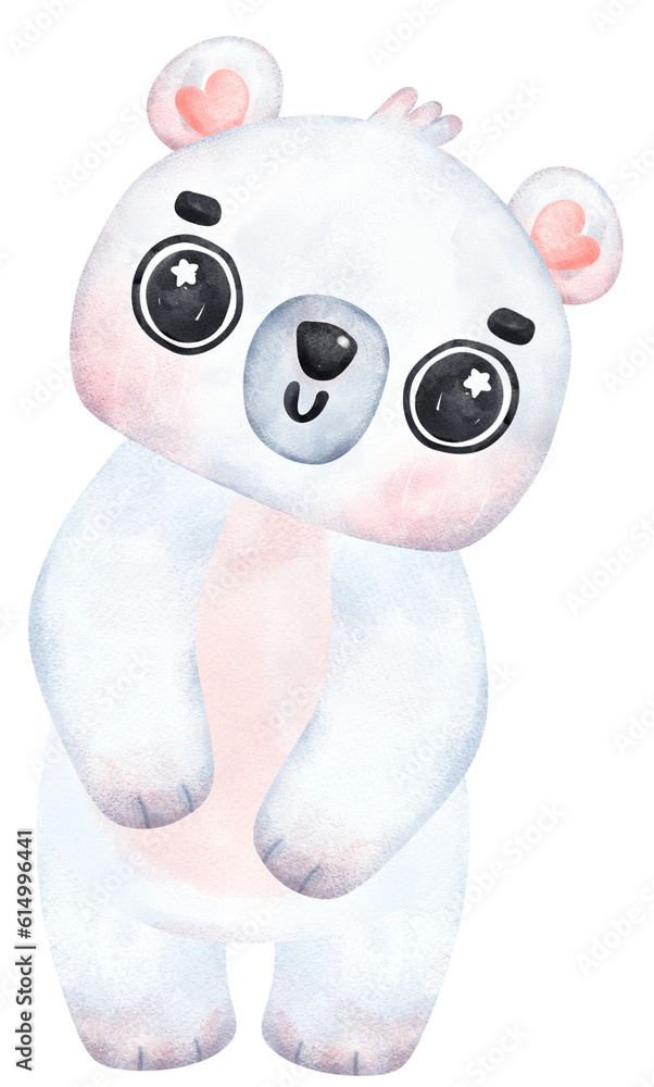 Fototapeta premium Playful Polar Bear, Expressive Watercolor Cartoon character, Varied Poses