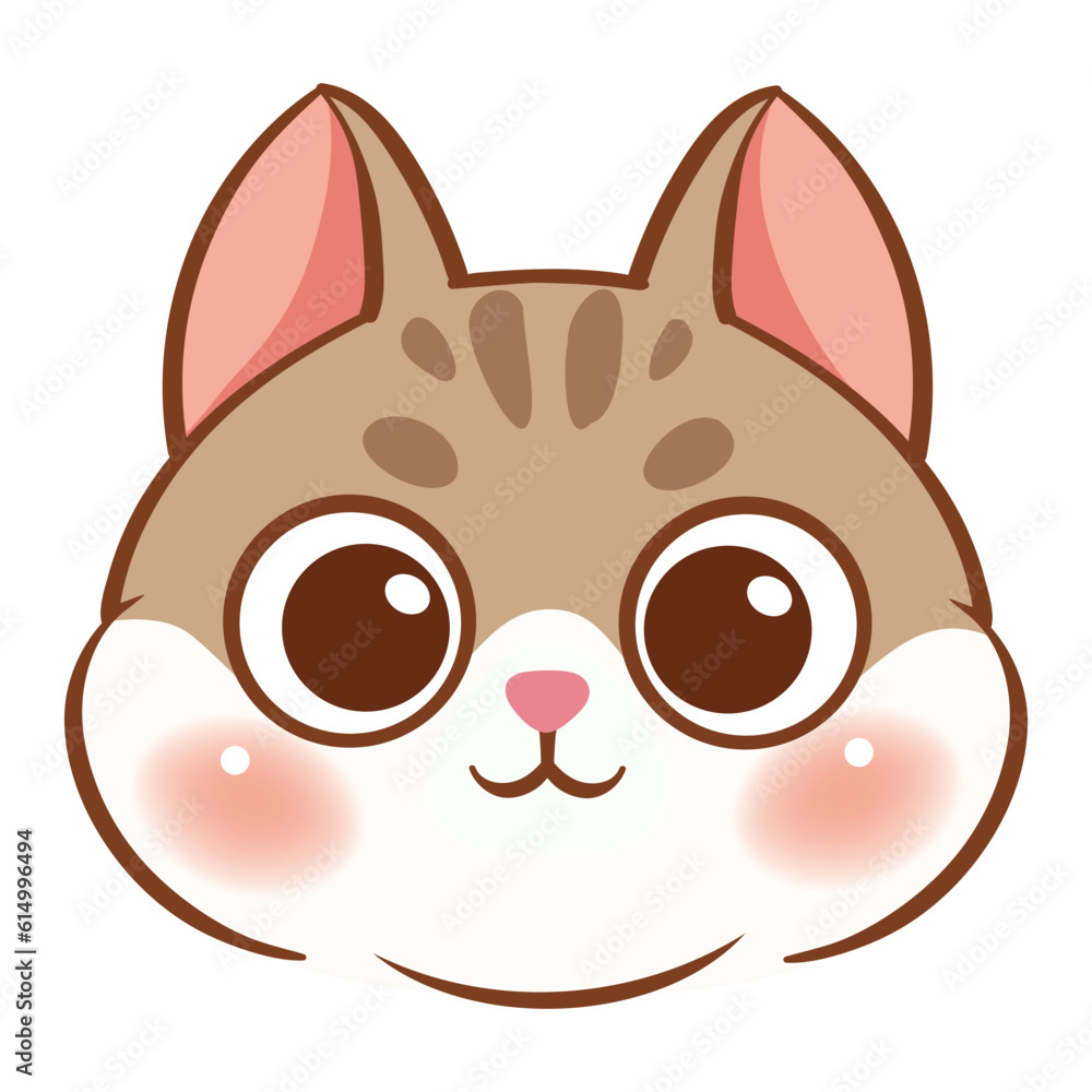 Cartoon cute cat face on white background.