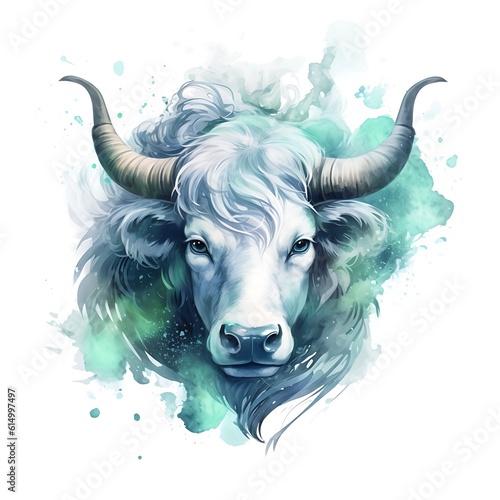 Jade bull head with watercolor style