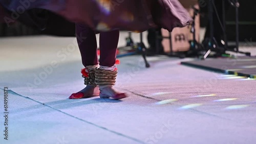 Close-up shot of feet with ghungroo kathak, or musical anklet dancing concept of Indian culture photo