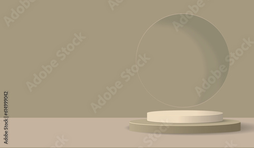 Abstract 3D room with realistic cylinder pedestal podium set. Minimal scene for product display presentation. Vector geometric platform. Stage for showcase.