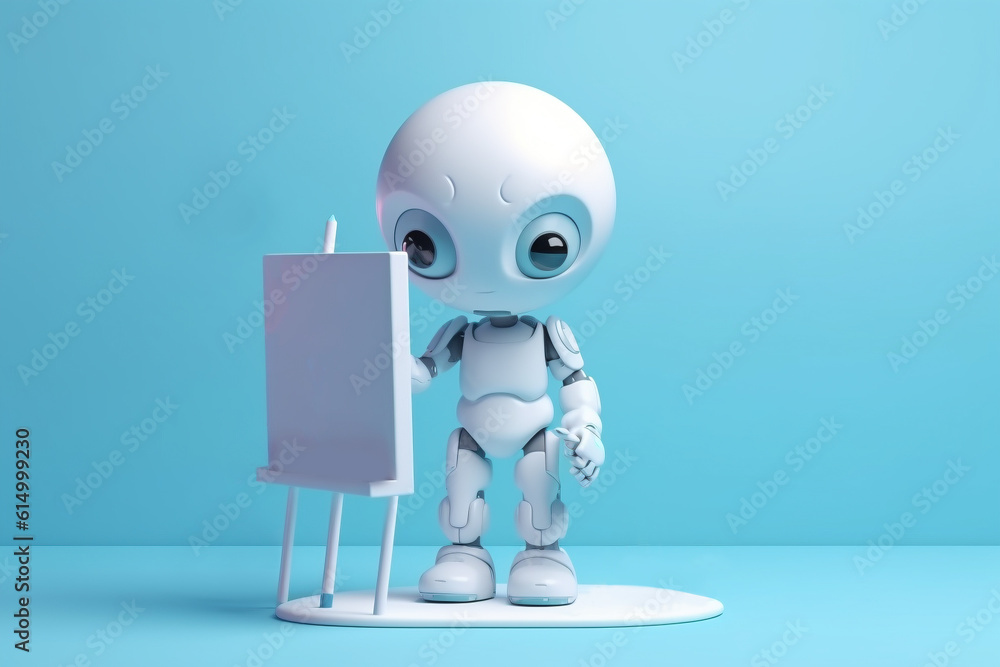 Concept for AI generated art with humanoid artificial intelligence android painting on easel. Concept for AI generated art with humanoid artificial intelligence android painting on easel.