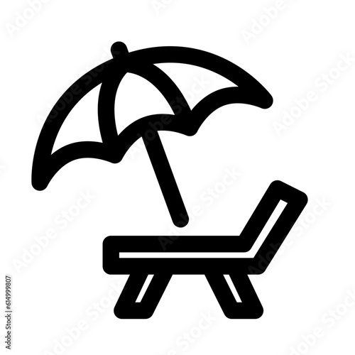 夏休み、ビーチパラソルを表すラインスタイルのアイコン