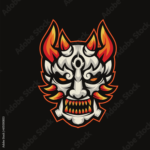 colorful demon mask mascot design in japanese theme