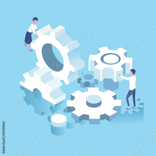 isometric illustration ,business team with gears