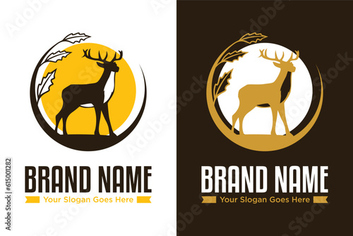 deer with antler in oak leaf foliage illustration logo design