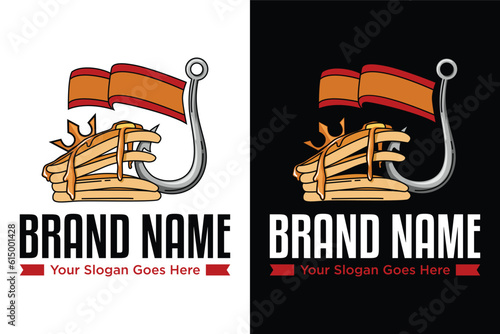 pancake with bait and crown illustration logo design