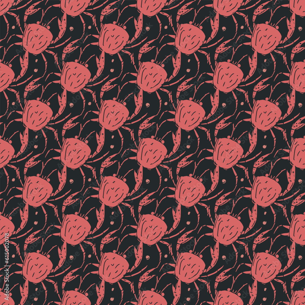 Seamless pattern with crabs. Doodle vector with crab icons. Drawn crab pattern Seamless pattern with crabs. Doodle vector with crab icons. Drawn crab pattern