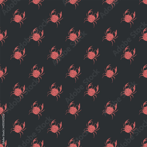 Seamless pattern with crabs. Doodle vector with crab icons. Drawn crab pattern