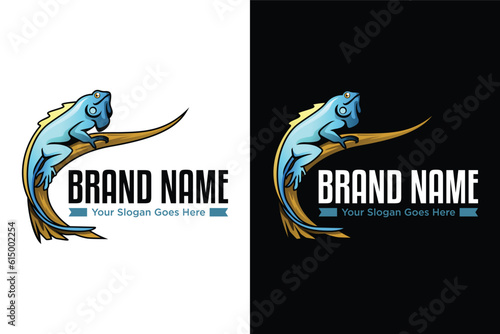 modern simple iguana on tree illustration logo design